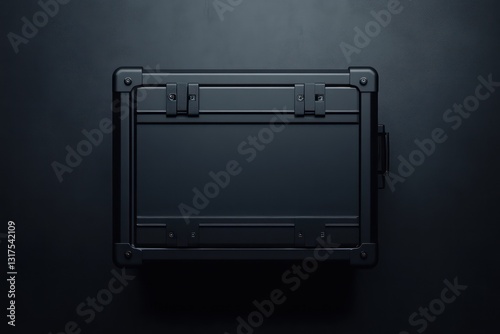 Black metal case on dark background, storage, security photo