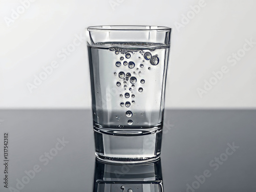 Obraz na płótnie A glass of water with bubbles in it. The bubbles are small and scattered throughout the glass. The water is clear and the bubbles are floating on top of it w salonie