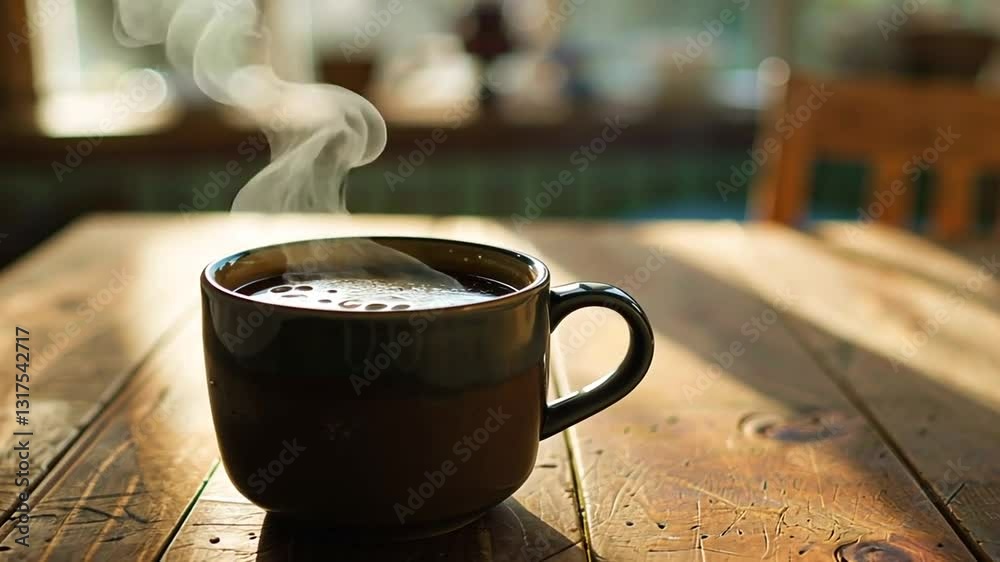 Dampfender schwarzer Kaffee auf Holztisch