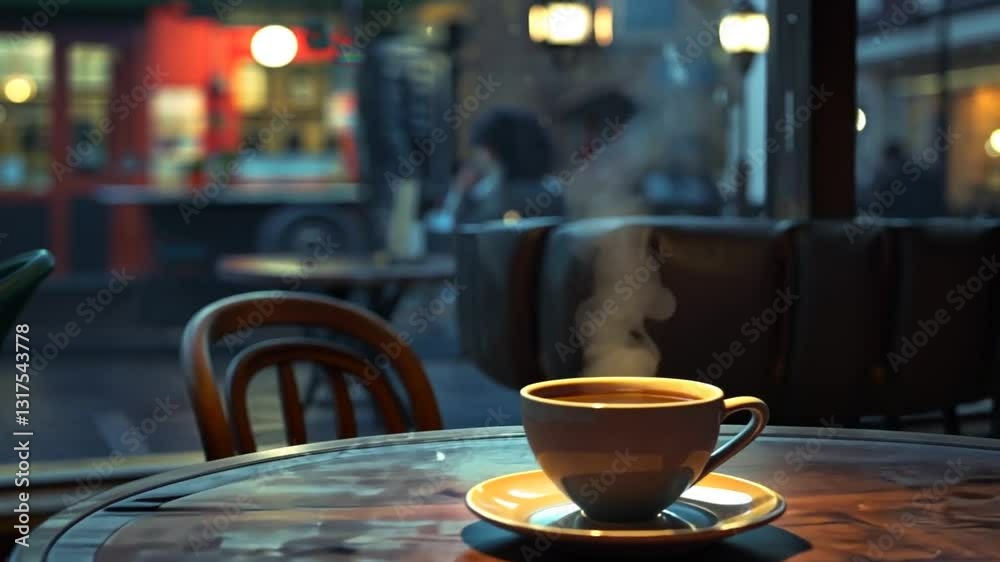 Espresso in kleiner Tasse auf dunklem Tisch serviert