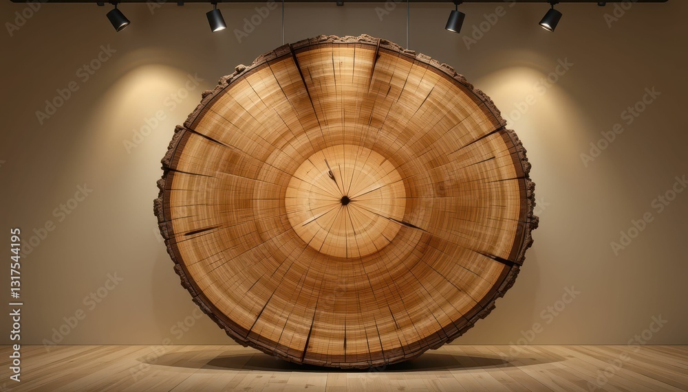Naklejka premium Large Art Piece of a Tree Ring Displayed in Modern Gallery Setting