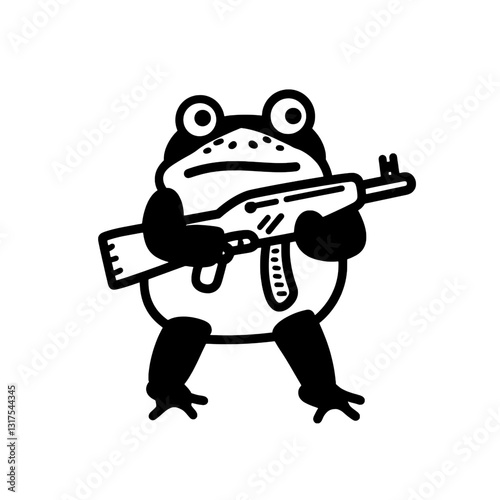 Frog with a gun creates a whimsical twist on traditional wildlife art in a fun illustration