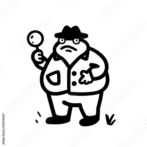 Detective holding magnifying glass investigates mysterious case in playful vector art style