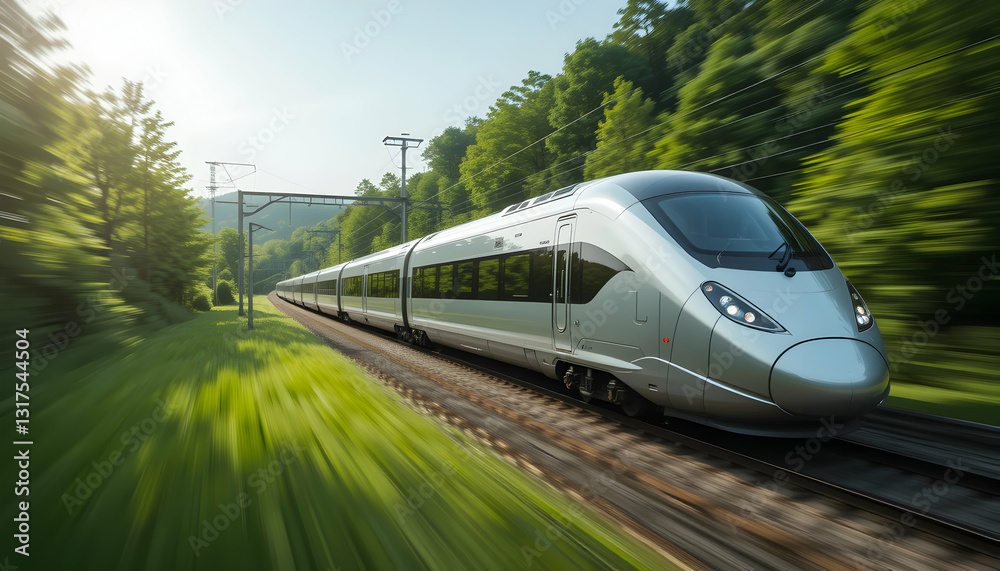 Naklejka premium HighSpeed Train Modern Rail Travel Scenic Railway