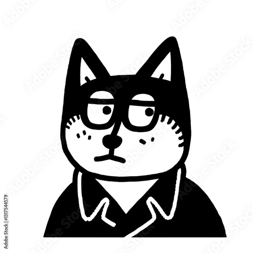 Whimsical black cat character in a stylish outfit expressing a mix of curiosity and skepticism in a playful artistic style