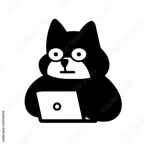 Cute cartoon dog character working on a laptop in a minimalist style against a white background