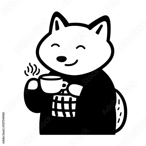 Enjoying a warm beverage in cozy attire with a contented smile on a chilly day