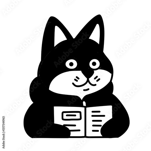 Charming black cat eagerly reading a book while cozily nestled in a warm space, inviting curiosity and delight