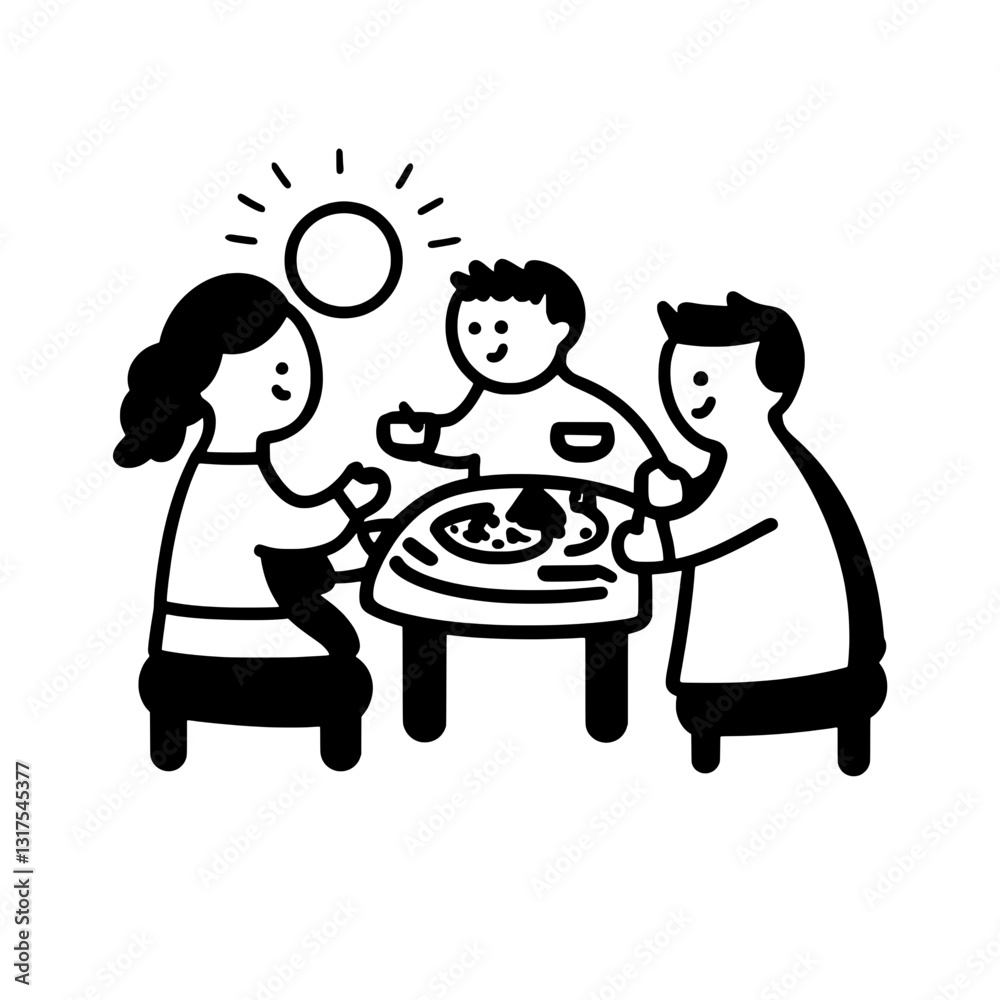 Enjoying a delightful meal together under the bright sun during a joyful gathering with friends and family Enjoying a delightful meal together under the bright sun during a joyful gathering with friends and family