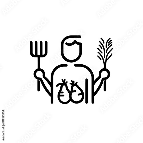 Character holding a pitchfork and wheat, adorned with pears, symbolizing agriculture and harvest vitality