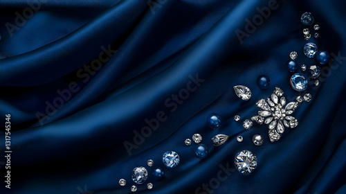 Captivating diamonds and bright jewels against an accent of flowing navy blue cloth