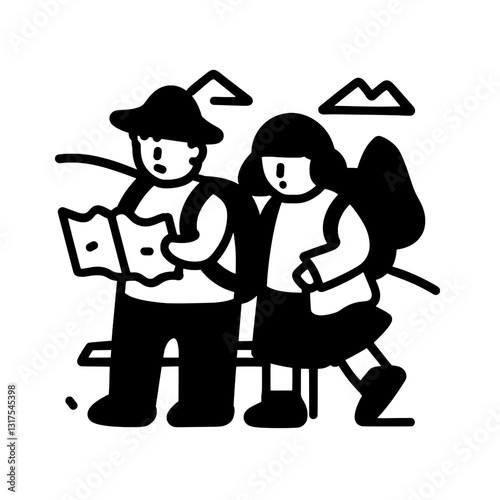 Exploring new trails with excitement as two hikers study a map in the great outdoors