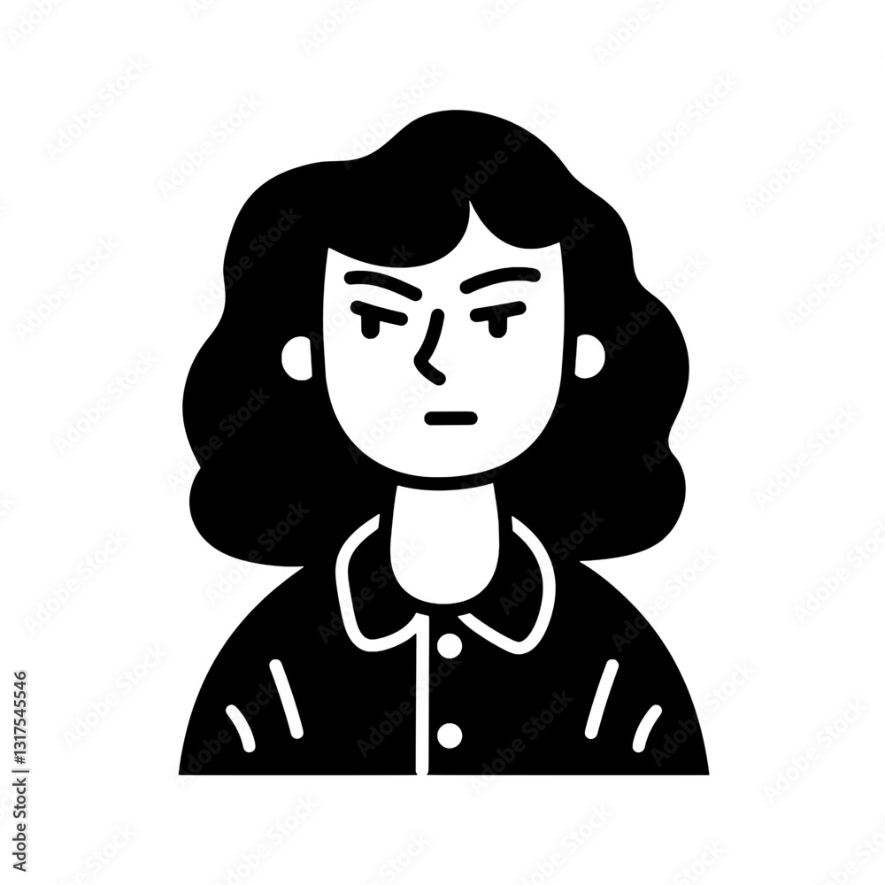 Expressive character with curly hair showcasing strong emotions in a minimalist vector style