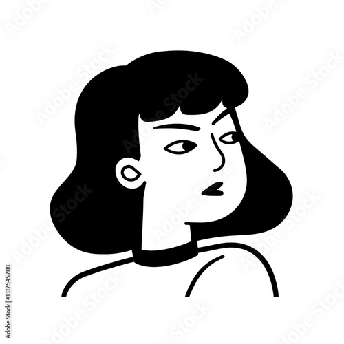 Stylized vector illustration of a confident woman showcasing expressive features and bold lines in a playful art style