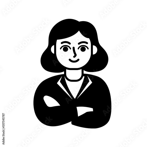 Vector illustration of a confident woman with crossed arms in a simple, monochrome style