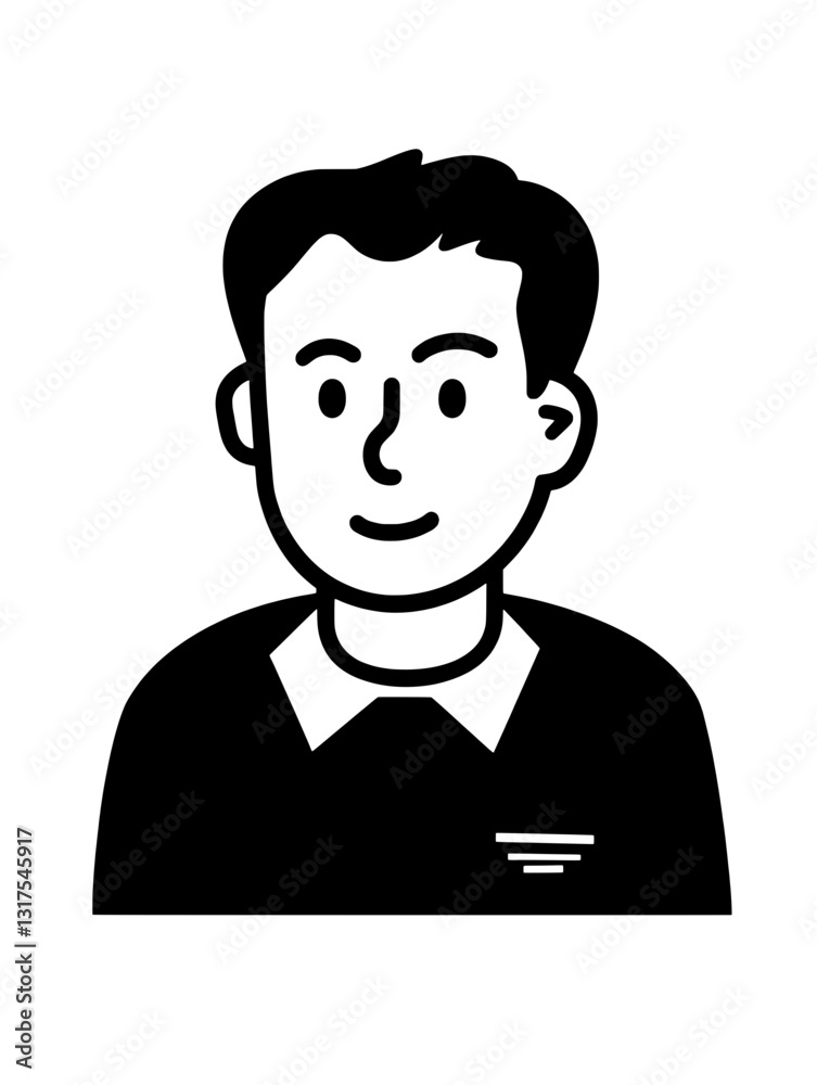 Vector graphic featuring a cheerful cartoon character with a modern hairstyle and friendly expression, designed in a minimalist style Vector graphic featuring a cheerful cartoon character with a modern hairstyle and friendly expression, designed in a minimalist style