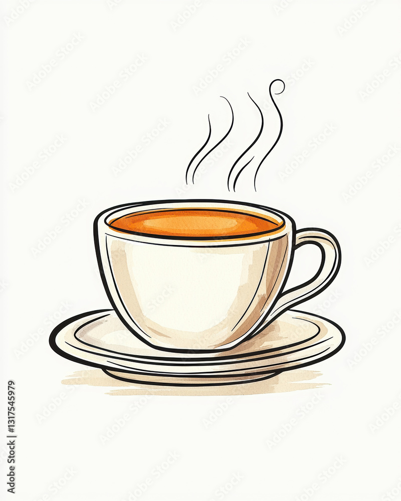 Obraz premium Delicate coffee cup illustration with saucer and steam rising