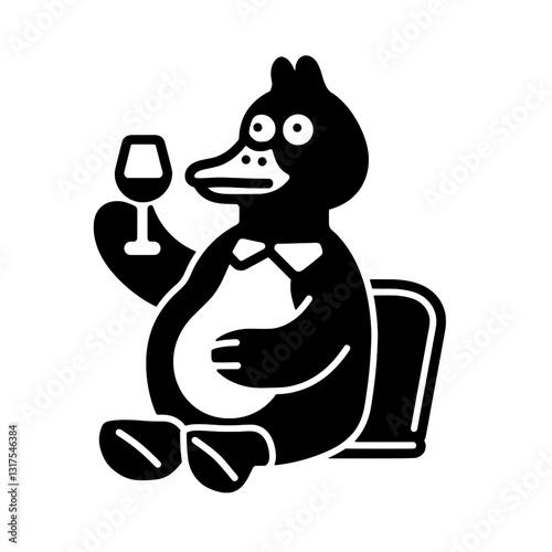 Charming vector illustration of a stylized platypus enjoying a drink while sitting comfortably in a modern setting