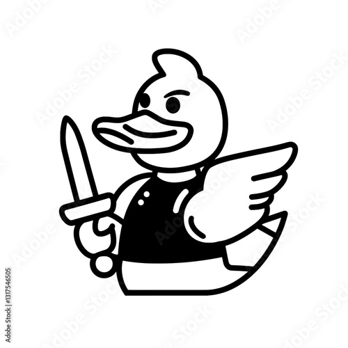 Warrior duck holding a sword ready for adventure in a whimsical fantasy world