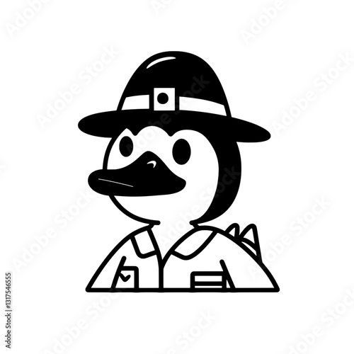 Cute cartoon duck ranger character wearing a hat, showcasing outdoor adventure spirit in a whimsical design