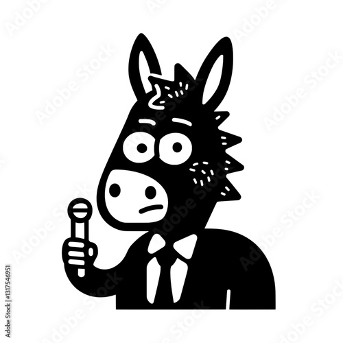 Donkey character dressed in a suit holding a microphone in a comedic setup for a whimsical performance