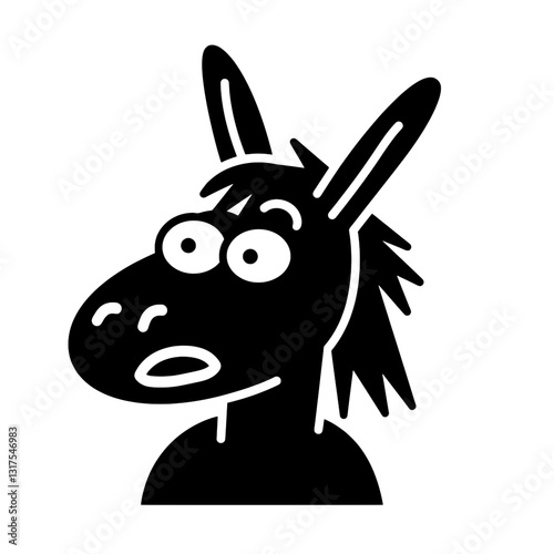 Humorous black silhouette of a donkey character with a surprised expression showcasing playful design elements