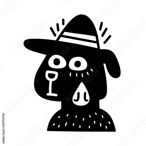 Playful dog character wearing a stylish hat and looking curious in a fun vector art design