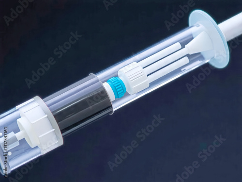 Obraz na płótnie A close up of a medical device with a blue and white tube. The tube is attached to a white bulb w salonie