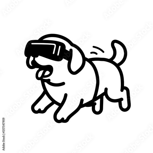 Playful dog enjoying a virtual reality adventure in a lively and imaginative world