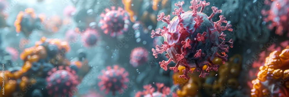 Obraz premium Viral Infection Microscopic View: A Closer Look at the Immune System's Response