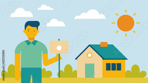 Individual Solar Investment A person standing in front of their home proudly showcasing a new solar panel installation. They hold a sign that says Investing in Our Future with a