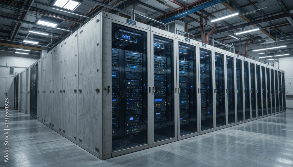 Modern Data Center with Server Racks and Advanced Technology Setup Modern Data Center with Server Racks and Advanced Technology Setup