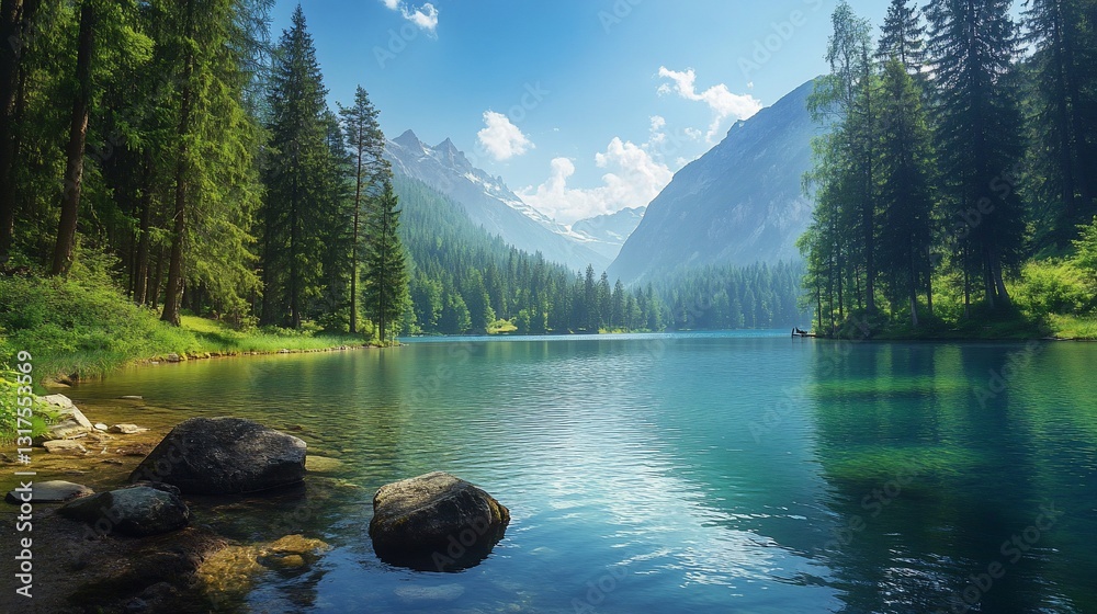 Serene Mountain Lake in the Alps: A Tranquil Summer Escape