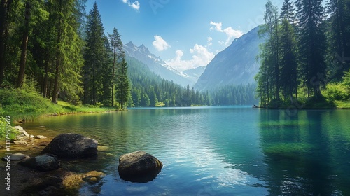 Serene Mountain Lake in the Alps: A Tranquil Summer Escape