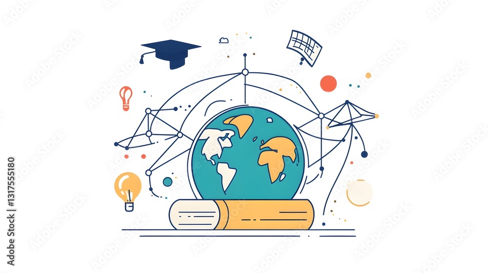 Fototapeta premium illustration of a globe and other knowledge related symbols