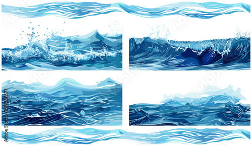 Sea water surface set, ocean waves texture, water reflection, marine surface, abstract water flow, blue sea, water ripples, natural ocean patterns, smooth sea, wave patterns