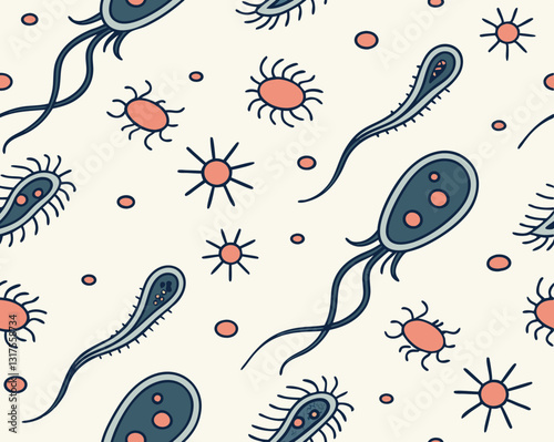 seamless pattern with bacteria