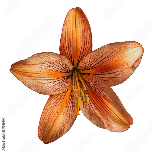 Obraz na płótnie A beautiful orange Daylily flower with intricate petal details isolated on white background and transparent background w salonie