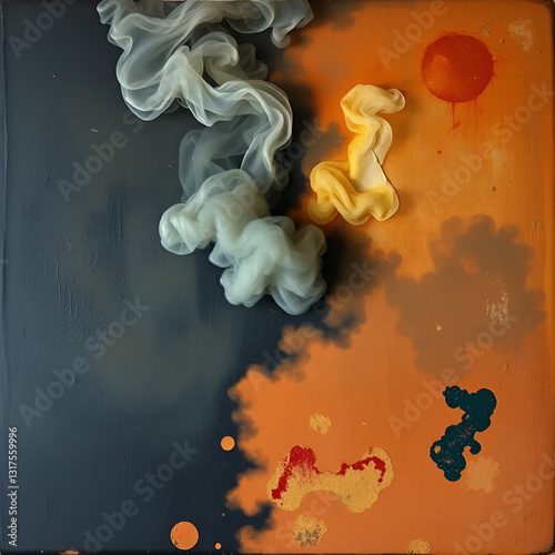Soot and smoke's imprint on a vintage oil painting, preserving layers of time's passage.