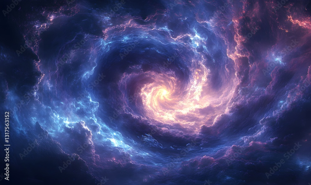 Celestial Vortex: A swirling cosmic cloud of vibrant colors and light