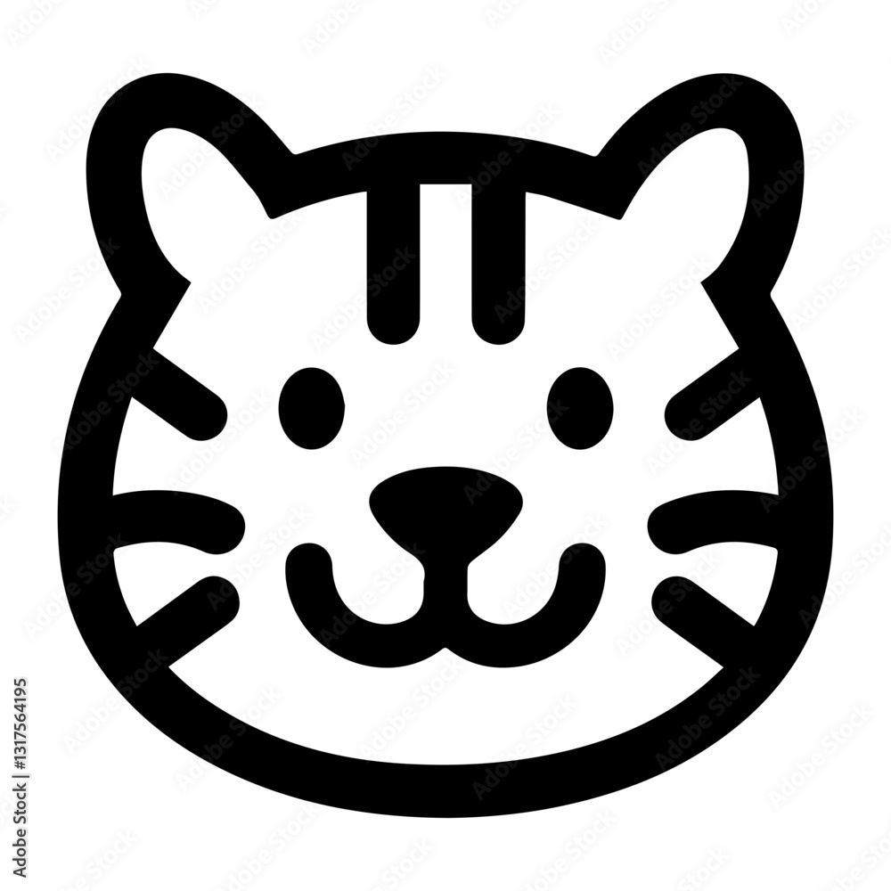 Cute line art of a tiger face with a friendly expression
