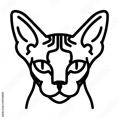 Line art of a Sphynx cat face with distinctive features