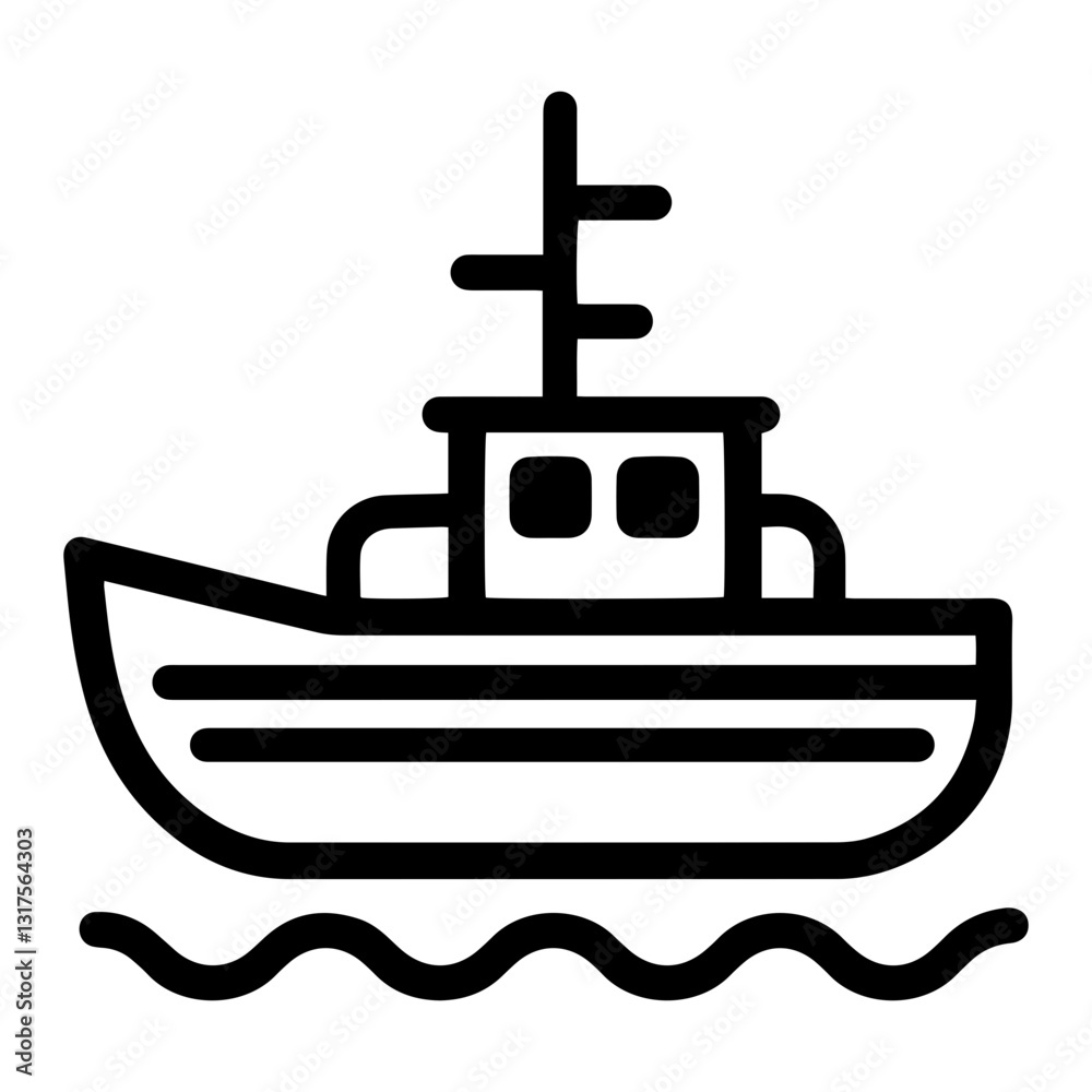 Line art of a boat floating on waves in minimalist style Line art of a boat floating on waves in minimalist style