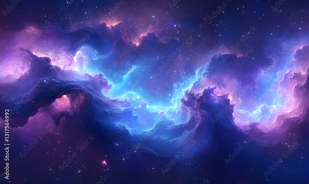 Vibrant Nebula Cloudscape: A Cosmic Dance of Purple, Blue, and Starlight Vibrant Nebula Cloudscape: A Cosmic Dance of Purple, Blue, and Starlight