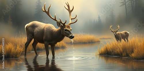 deer in the wild oil paint