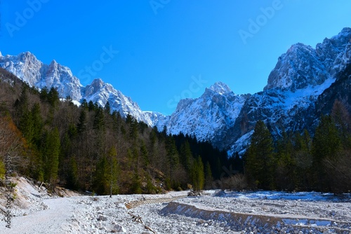Rock alluvial deposit bellow the mountains in Krnica valley in Gorenjska, Slovenia
