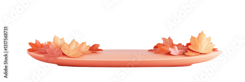 Elegant pastel orange podium adorned with dusty rose leaves for fall celebration