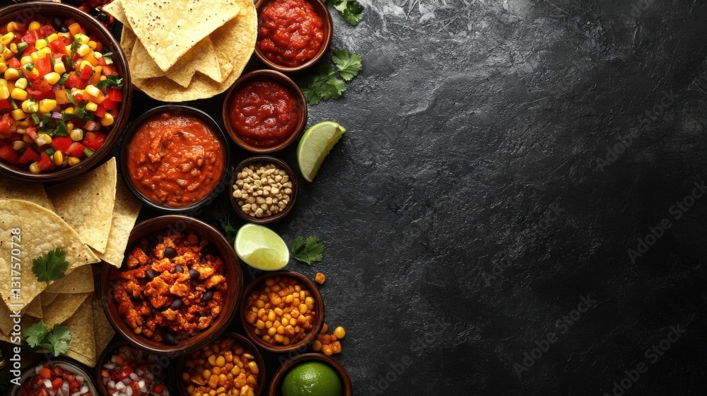 Spicy Corn Salsa, Toppings & Tortilla Chips Spicy Corn Salsa, Toppings & Tortilla Chips