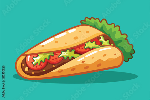 A colorful shawarma is filled with fresh vegetables and spices, showcasing its customizable features, Shawarma Customizable Semi Flat Illustration