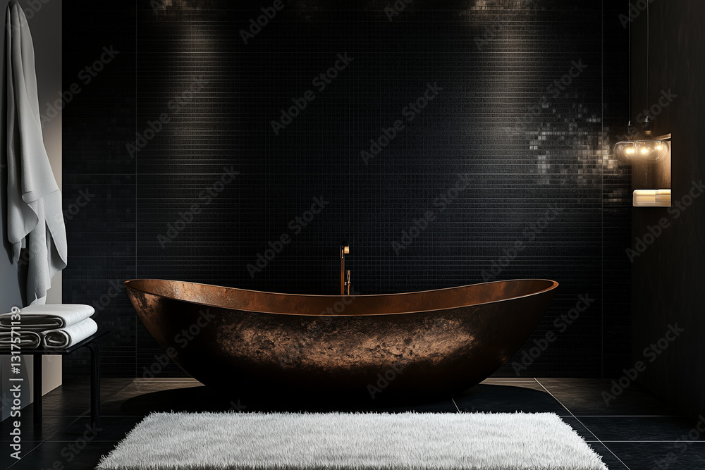 Copper Freestanding Bathtub with Black Walls